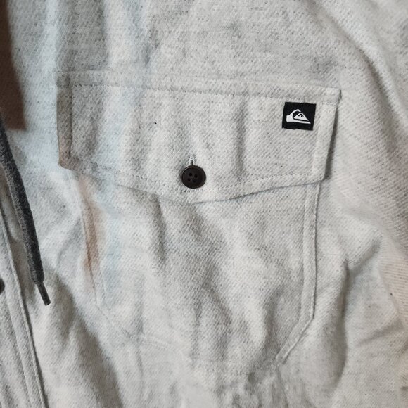 Quiksilver Men Hooded Flannel Drawstring Midweight Light Gray Button Up NEW XXL - Picture 6 of 11
